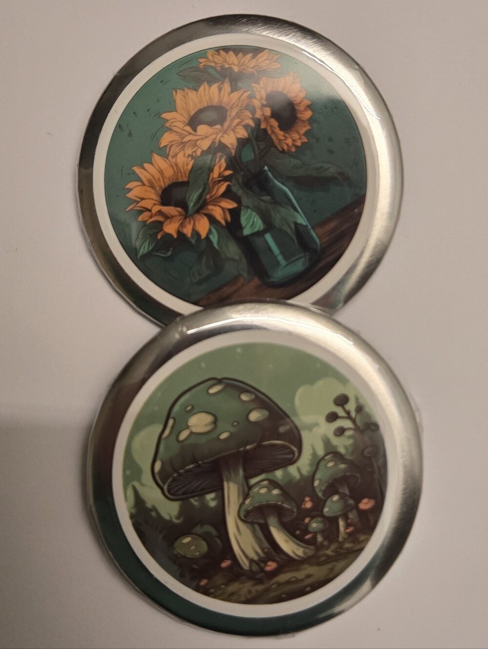 Whimsy Goth Mushroom & Sunflower 2.25" Pin Set • Handcrafted Botanical Pins🍄